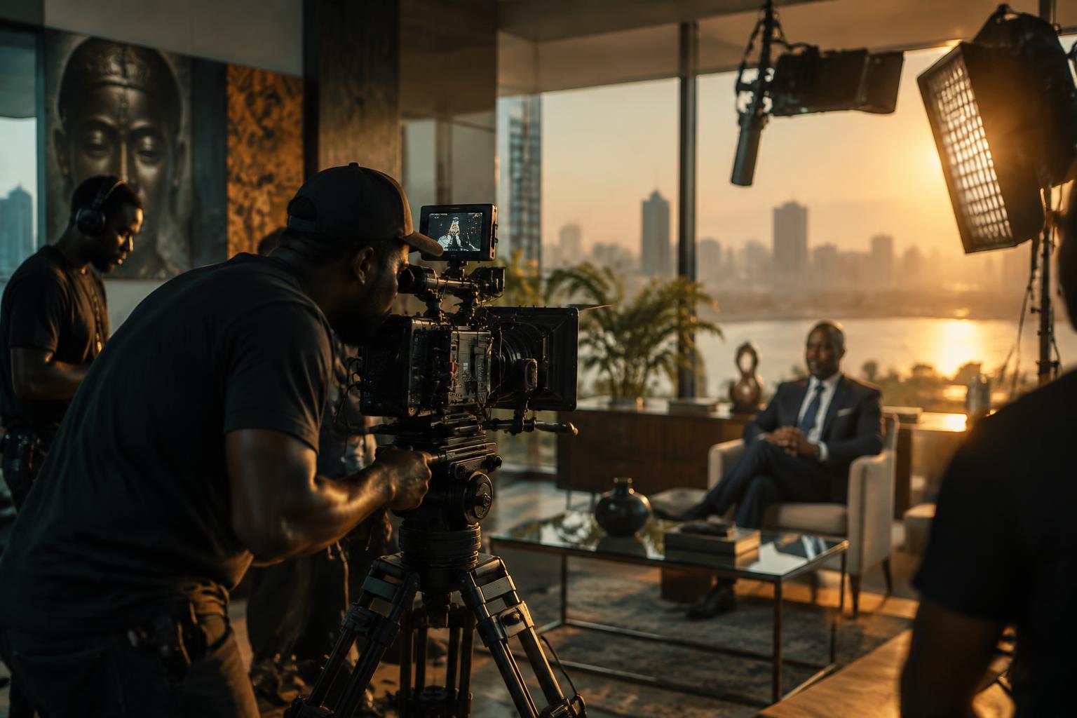 Équipe de production audiovisuelle en phase de préparation sur un plateau de tournage